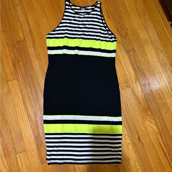 VENUS Black and Yellow Striped Midi Dress - Picture 2 of 3